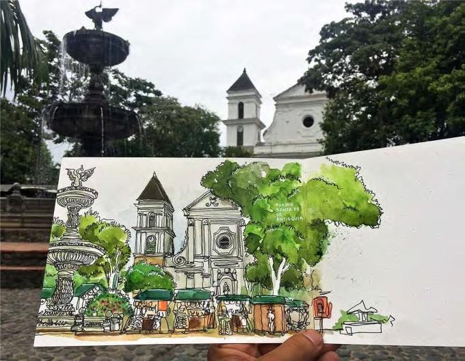 Ilustración del parque de Santa Fe de Antioquia