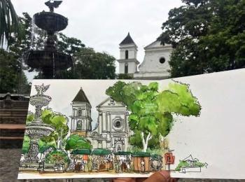 Ilustración del parque de Santa Fe de Antioquia