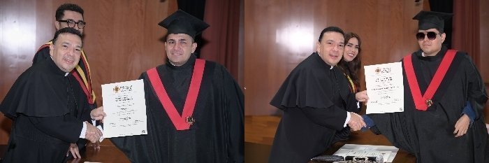 Inclupb graduados posan con el rector upb bga para una fotografía