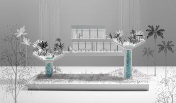 Maqueta conceptual donde se pueden ver los jardines de agua y los filtros. Cortesía de Juan Pablo Zuleta.
